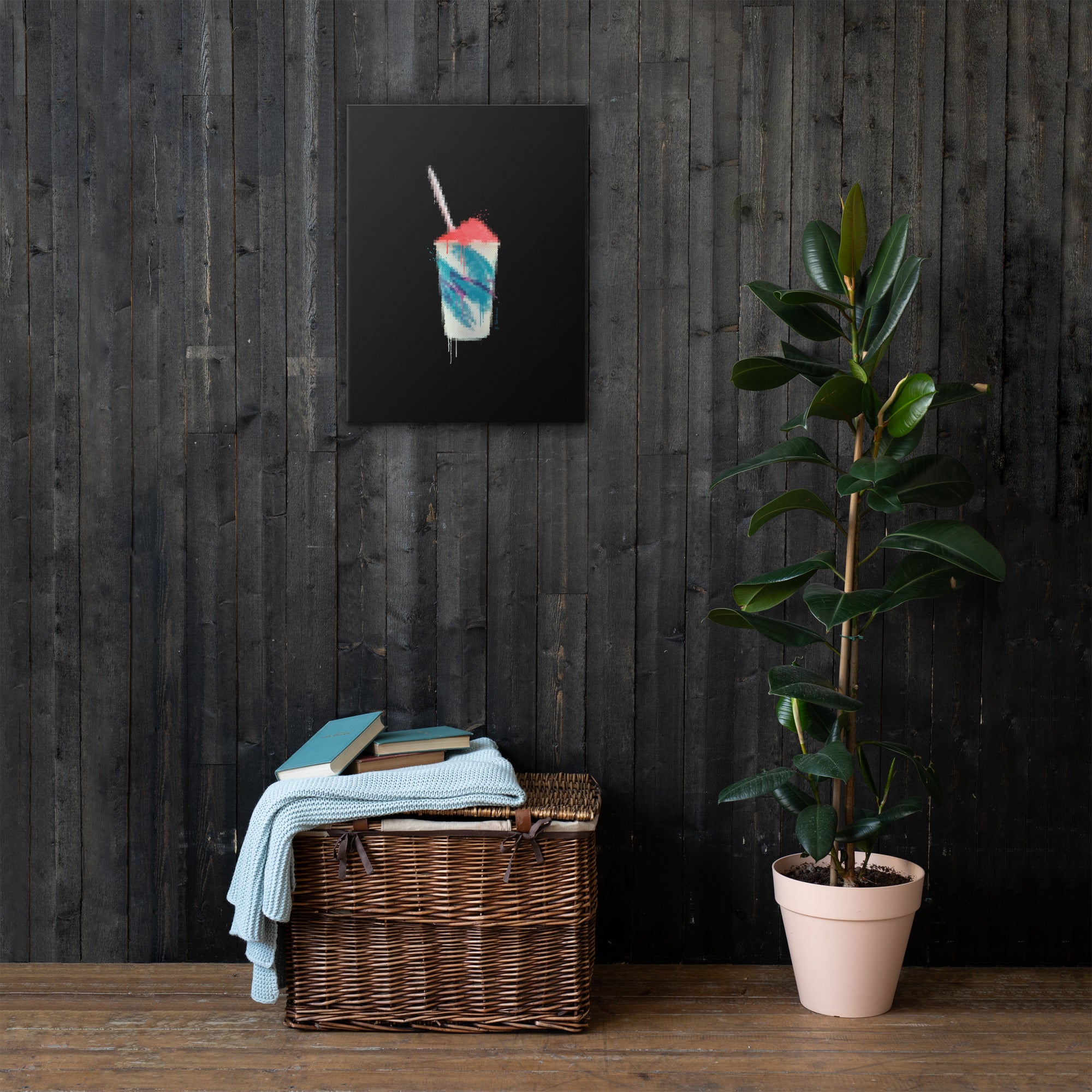 13th & Oregon water ice canvas art displayed in interior setting