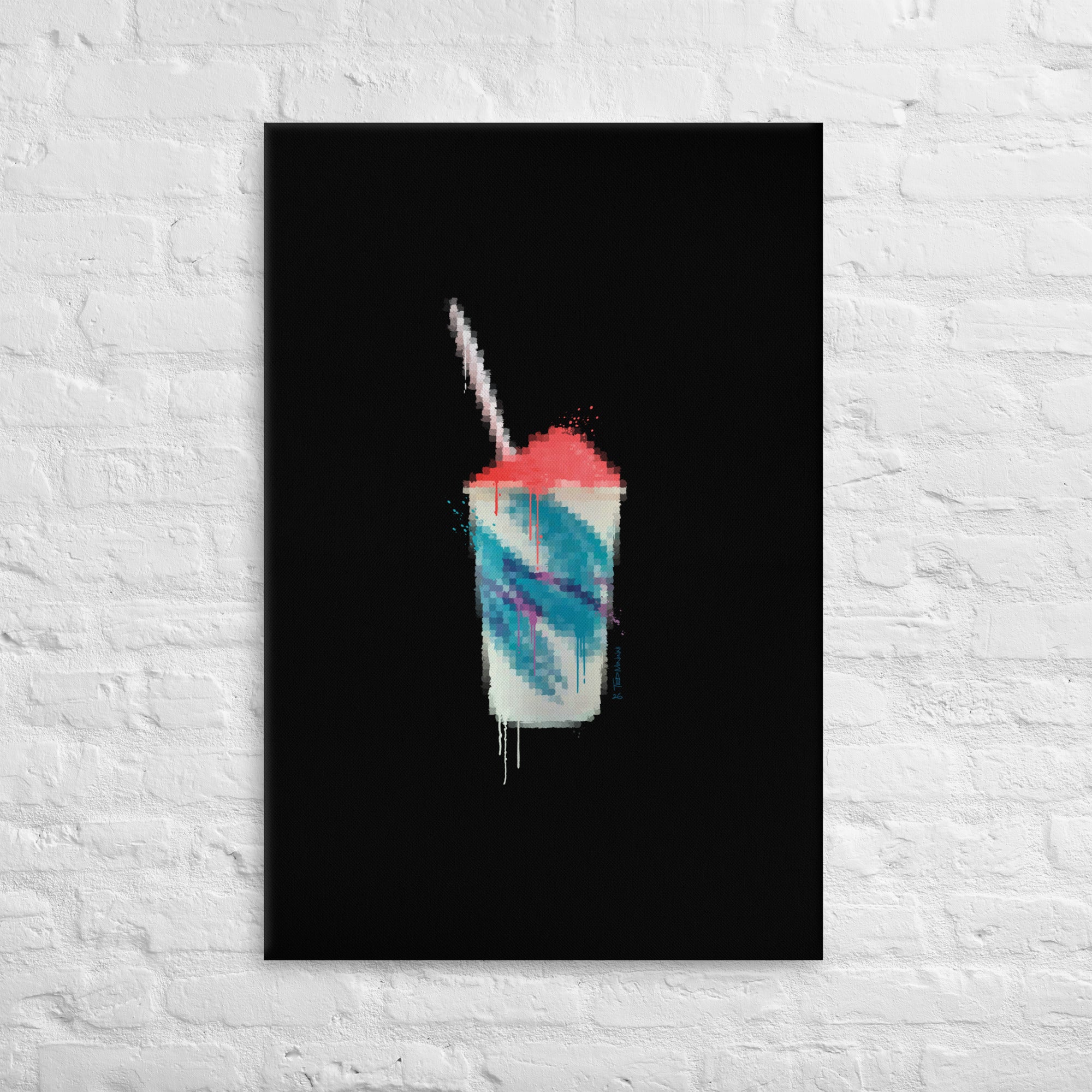 13th & Oregon Philadelphia water ice canvas art by Ted Mininni displayed on white brick wall