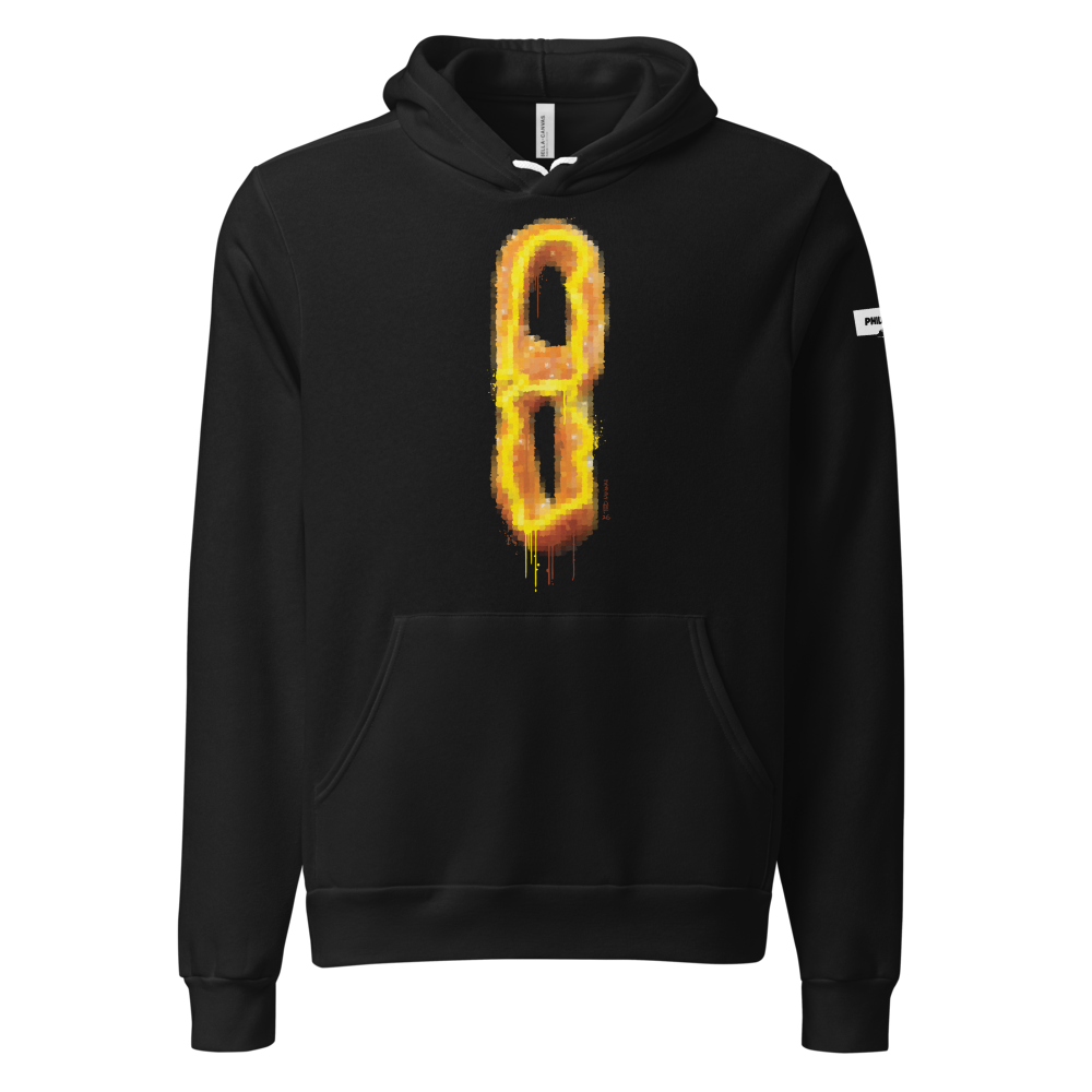7th & Federal soft pretzel art black hoodie by Ted Mininni, front view