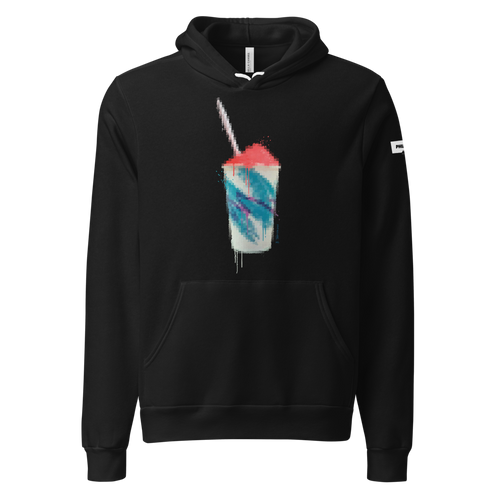 13th & Oregon water ice art black hoodie by Ted Mininni, front view