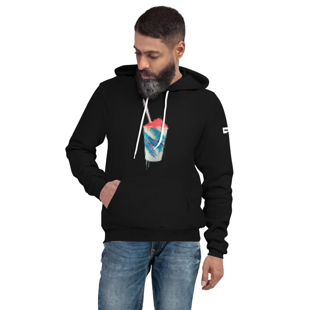 13th & Oregon water ice art black hoodie shown on male model