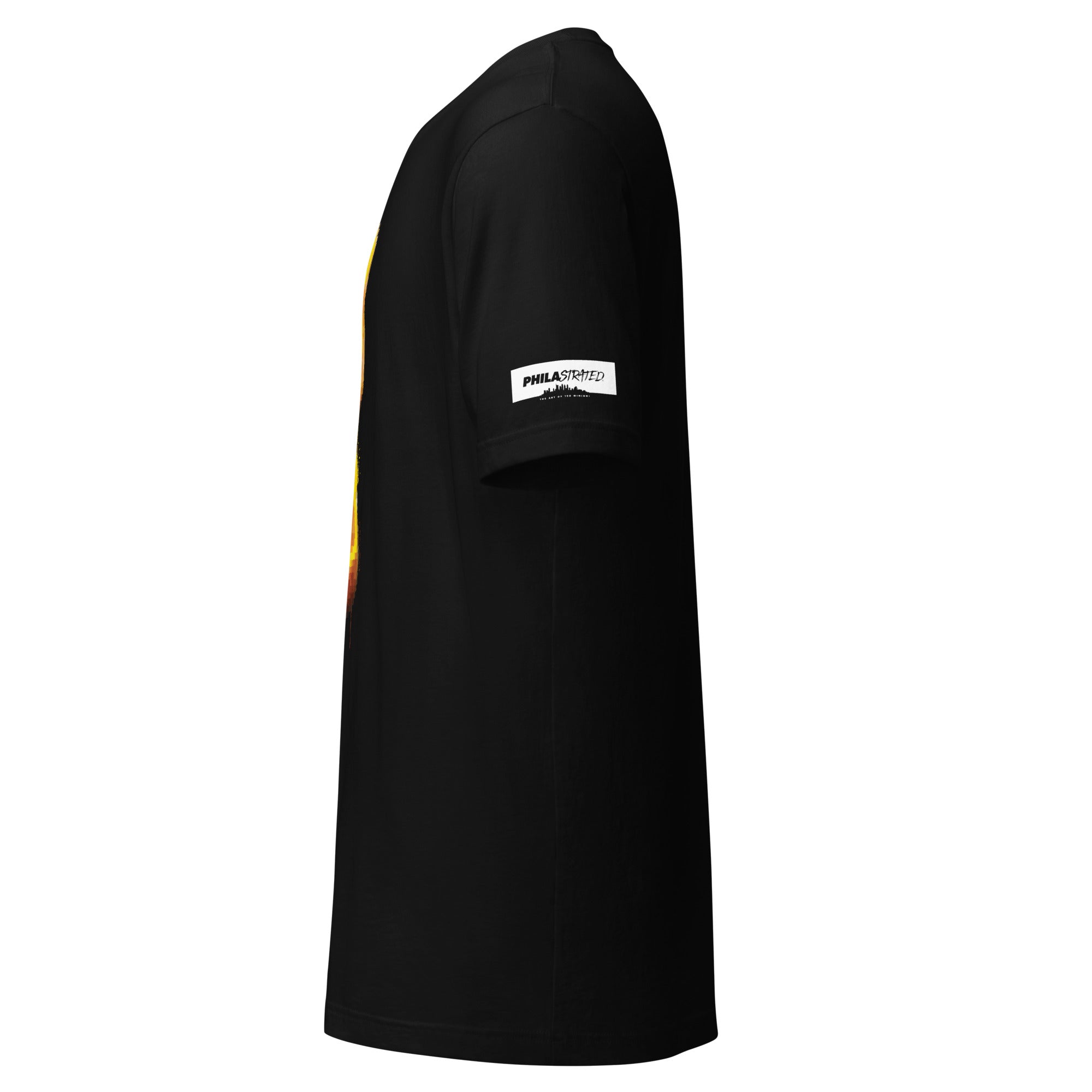 Philastrated logo sleeve detail on 7th & Federal black tee